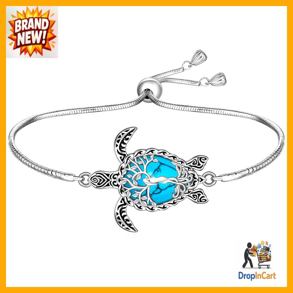 Sterling Silver Sea Turtle Bracelet Boho Ocean Jewelry Tree of Life Charm